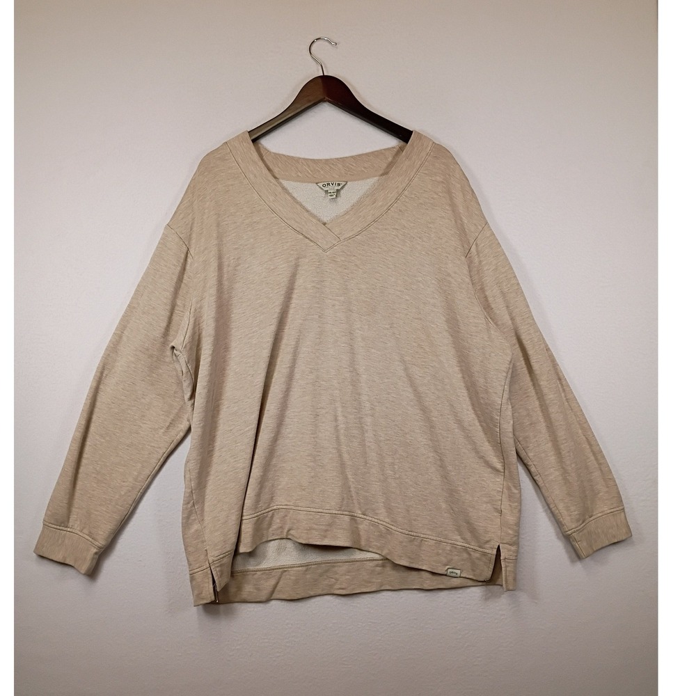 [Minimalist] Orvis Women XXL Oatmeal‎ V-Neck Modal Blend Relaxed Sweatshirt